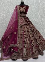 Velvet Maroon Bridal Wear Embroidery Work Lehenga Choli